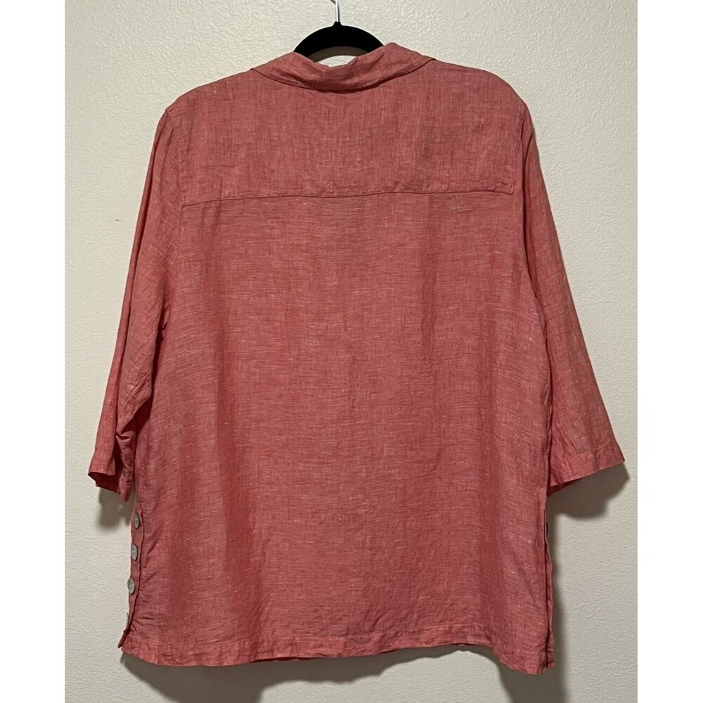 Tahari Coral 100% Linen Shirt Mother of Pearl Buttons Women 1X Popover Lagenlook - Picture 2 of 9